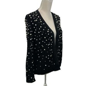 Chico’s 0 Faux Peal Cable Knit Cardigan Women’s Medium Black Open Front